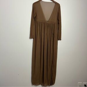 Elegant Sheer Long Brown Overlay Dress